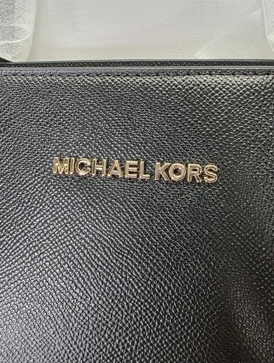 NWT Michael Kors Charlotte Large Top Zip Tote - Black Saffiano with Gold Floral - Picture 5 of 11
